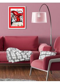 Bild mit Rahmen queence "Hummer, Tier, Abstrakt, rot", rot (farbe rahmen: wei&szlig;, farbe bild(er): rot), B:40cm H:50cm T:2cm, Acrylglas, Holz, Bilder, Bild mit Rahmen, Poster mit buntem Acrylglas Passepartout