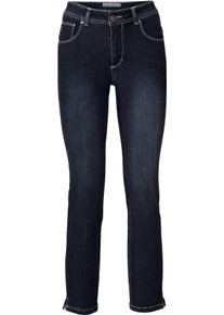R&ouml;hrenjeans Heine, Damen, Gr. 19, Kurzgr&ouml;&szlig;en, blau (schwarz denim), 76% Baumwolle, 16% Polyester, 7% Viskose, 1% Elasthan, Miedereinsatz:15% Elasthan, 85% Polyamid, unifarben, 7/8-L&auml;nge, Jeans R&ouml;hrenjeans