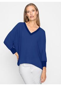 Langarmbluse Heine, Damen, Gr. 42, blau (royalblau), 100% Polyester, unifarben, V-Ausschnitt, Blusen Langarmbluse