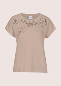Madeleine Mode Kurzarmshirt MADELEINE "Blusenshirt Elegantes T-Shirt mit Glanzeffekten", Damen, Gr. 46, beige (berber), Obermaterial: 92% Viskose CV. 8% Elasthan EL., Modern, schmal, Shirts Kurzarmshirt, Pailetten
