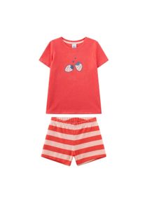 Schlafanzug Sanetta "Pyjama Schlafanzug Erdbeeren Pyjama Kids", M&auml;dchen, Gr. 140, bunt (orange, beige), Obermaterial: 70% Baumwolle CO. 30% Polyester PES., Homewear-Sets Schlafanzug