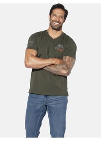 T-Shirt Jan Vanderstorm "Doppelpack T-Shirt JENDUR", Damen, Gr. L, blau (dunkelblau oliv), Obermaterial: 100% Baumwolle CO., Shirts T-Shirt