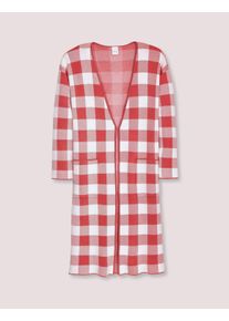 Madeleine Mode Langmantel MADELEINE "Mantel Verschlussloser Strickmantel in Karo-Jacquard", Damen, Gr. 44, wei&szlig; (wei&szlig;, melba), Obermaterial: 64% Baumwolle CO. 27% Viskose CV. 9% Polyamid PA., Modern, M&auml;ntel Langmantel