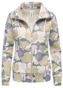Sweatjacke Ragwear "Sweatjacke Ronette Print", Damen, Gr. XXL, beige (ivory), Obermaterial: 70% Baumwolle CO. 30% Polyester PES., Sweatjacken Sweatjacke