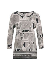 Kurzarmshirt GOLDNER "Kurzgr&ouml;&szlig;e Elegantes Oberteil mit Allover-Muster", Damen, Gr. 19, schwarz (schwarz, cremewei&szlig;, gemustert), Obermaterial: 95% Viskose CV. 5% Elasthan EL., normal, U-Boot-Ausschnitt, Gerade, Shirts Kurzarmshirt, Sonstige