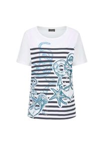 Kurzarmshirt GOLDNER "Kurzgr&ouml;&szlig;e Jerseyshirt mit maritimen Print", Damen, Gr. 19, wei&szlig; (wei&szlig;, marine, gemustert), Obermaterial: 95% Baumwolle CO. 5% Elasthan EL., gerade, Shirts Kurzarmshirt, stretchbequemer Viskopsejersey