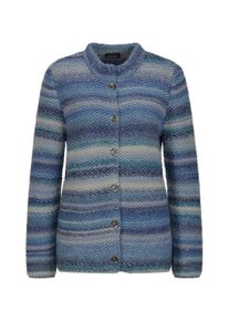 Strickjacke GOLDNER "Multicolor Woll-Jacke mit Stehkragen", Damen, Gr. 50, blau (blau, hellblau, gemustert), Obermaterial: 53% Schurwolle WV. 47% Polyacryl PAN., Sonstiges, Strickjacken Strickjacke, Multicolor-Ringeloptik