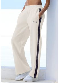 Relaxhose Copenhagen Studios, Damen, Gr. L (44/46), N-Gr, sanftes wei&szlig;, Trikot, Obermaterial: 75% Polyester, 17% Viskose, 8% Elasthan, unifarben mit Farbeinsatz, bequem lang, Hosen Relaxhose, mit seitlicher Druckknopfleiste