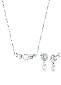 Ohrring und Ketten Set Elli Premium "Schmuckset mit Perle und Kristalle 925 Silber" Gr. 45, silber, Schmuck_Sets, Damen, Blacklist, Silber 925 (Sterlingsilber), Ohrring und Ketten Set