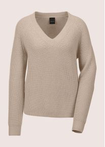 Madeleine Mode Longpullover MADELEINE "Pullover Langarm V-Ausschnitt-Pullover Strick", Damen, Gr. 34, beige (beige, melange), Obermaterial: 90% Schurwolle WV. 10% Kaschmir WS., Modern, normal, Pullover Longpullover, dezenter Strukturstrick