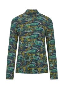 Langarmshirt GOLDNER "Longsleeve mit Allover-Print, Stehkragen", Damen, Gr. 48, gr&uuml;n (smaragd, gemustert), Obermaterial: 95% Viskose CV. 5% Elasthan EL., Modisch, Shirts Langarmshirt, Paisley-Muster