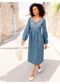 Jeanskleid Inspirationen "Jeans-Kleid", Damen, Gr. 36, Normalgr&ouml;&szlig;en, blau, bleached, Denim/Jeans, 100% Baumwolle, unifarben, wadenlang, V-Ausschnitt, Kleider Jeanskleid