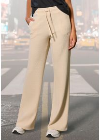 Loungepants French Connection, Damen, Gr. 44/46, N-Gr, beige, Obermaterial: 78% Polyester, 19% Viskose, 3% Elasthan, unifarben, bequem lang, Hosen Loungepants, in gerippter Strickoptik