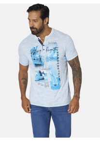 V-Shirt Jan Vanderstorm "T-Shirt TJELVAR", Damen, Gr. XL, blau (hellblau melange), Obermaterial: 90% Baumwolle CO. 10% Polyester COOLMAX PES(Coolmax)., Shirts V-Shirt