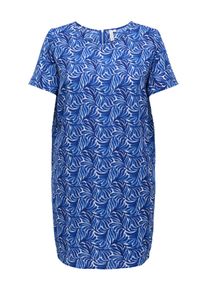 Sommerkleid Only CARMAKOMA "CARLUX SS TUNIC DRESS WVN NOOS", Damen, Gr. 50, N-Gr, blauprint aop:dreamy leaves, Web, Obermaterial: 97% Polyester, 3% Elasthan, bedruckt, loose fit kurz, U-Boot-Ausschnitt, Kleider Sommerkleid, Materialmix, loose fit