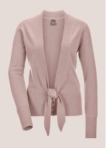 Madeleine Mode Strickjacke MADELEINE "Strickjacke Kaschmir-Strickjacke mit tiefem V-Ausschnitt und Bindeband", Damen, Gr. 44/46, beige (dunkelpuder), Obermaterial: 100% Kaschmir WS., Modern, normal, Strickjacken Strickjacke