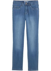 Straight-Jeans bonprix, Damen, Gr. 40, K-Gr, blau denim (l&auml;nge: kurz), Denim/Jeans, Obermaterial: 82% Baumwolle, 17% Polyester, 1% Elasthan, regular fit, Jeans Straight-Jeans, Regular Fit, Komfort-Stretch-Material, leichte Stoffqualit&auml;t