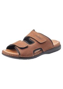 Pantolette Rieker, Herren, Gr. 46, braun, Leder, Textil, kontrastfarbene Details, Schuhe Pantolette, Hausschuh, Sommerschuh, Urlaubschuh mit dezentem Logoschriftzug