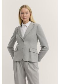 Kurzblazer Bugatti, Damen, Gr. 46, grau (240, grau), 63% Polyester, 34% Viskose, 3% Elasthan, unifarben, normal, normaler Saum, Blazer Kurzblazer, mit Streifen