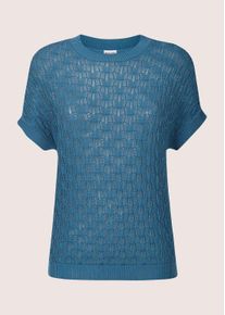 Madeleine Mode Longpullover MADELEINE "Strickpullover Viskosepullover mit Ajour-Muster", Damen, Gr. 36/38, blau (rauchblau), Obermaterial: 65% Viskose CV. 35% Polyamid PA., Modern, weit, Pullover Longpullover, Luftiges Ajour-Muster