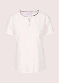 Madeleine Mode Kurzarmbluse MADELEINE "Blusenshirt Schlupfbluse mit Kontrastpaspel", Damen, Gr. 38, wei&szlig; (wollwei&szlig;, goldfarben), Obermaterial: 100% Viskose CV., Modern, gerade, Blusen Kurzarmbluse, Paspel