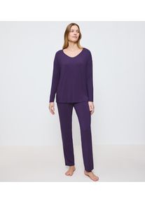 Pyjama Triumph "Timeless Sensuality PK LSL", Damen, Gr. 42, lila (royal lila), Single Jersey, Obermaterial: 94% Modal, 6% Elasthan, normal normal, V-Ausschnitt, Homewear-Sets Pyjama, atumgsaktiv und weich