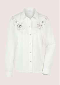 Madeleine Mode Langarmbluse MADELEINE "Hemdbluse Elegante Bluse mit Zierperlen", Damen, Gr. 34, wei&szlig;, Obermaterial: 97% Baumwolle CO. 3% Elasthan EL., Modern, Blusen Langarmbluse