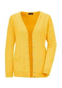 Strickjacke GOLDNER "Uni Merino-Cardigan Langarm", Damen, Gr. 48, gelb, Obermaterial: 100% Schurwolle WV., Basic, V-Ausschnitt, Rippe, Strickjacken Strickjacke, Reine Merinowolle