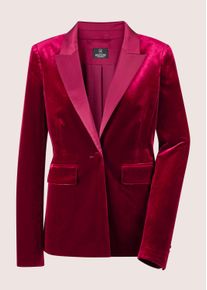Madeleine Mode Longblazer MADELEINE "Samtjacke Samtblazer mit Reverskragen", Damen, Gr. 40, rot (rubinrot), Obermaterial: 90% Polyester Green Circle PES GreenC. 10% Elasthan EL., Modern, normal, Blazer Longblazer, Samtblazer mit Satin-Reverskragen