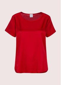 Madeleine Mode Kurzarmshirt MADELEINE "Jerseyshirt Seidenshirt mit Rippenband", Damen, Gr. 36, rot, Obermaterial: 47% Seide silk. 47% Viskose CV. 6% Elasthan EL., Modern, gerade, Shirts Kurzarmshirt, Seidensatin