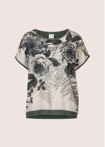 Madeleine Mode Langarmshirt MADELEINE "Druckshirt Rundhals-Shirt im Material-Mix", Damen, Gr. 40, grau (graumelange, multicolor), Obermaterial: 95% Viskose CV. 5% Elasthan EL., Modern, normal, Shirts Langarmshirt