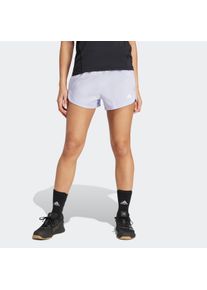 Shorts adidas Performance "PACER WVN HIGH", Damen, Gr. XL, L&auml;nge 5, lila (violet tone, wei&szlig;), Obermaterial: 100% Polyester, Hosen Shorts, Woven Trainingsshorts mit hohem Bund