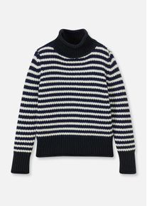 Madeleine Mode Longpullover MADELEINE "Pullover Softer Schurwoll-Pullover mit stylischen Streifen", Damen, Gr. 44/46, lila (macchiato, alliumviolett), Obermaterial: 100% Wolle WO., Modern, Pullover Longpullover