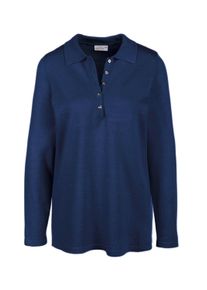 Strickpullover GOLDNER "Unkomplizierter Pullover mit Polokragen", Damen, Gr. 44, blau (marine), Obermaterial: 100% Polyacryl PAN., Tubular, Pullover Strickpullover, Vielseitig kombinierbar