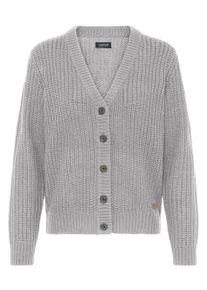 Strickjacke oxmo "Strickjacke OXEDNA", Damen, Gr. XL, grau (medium grau melange), Obermaterial: 100% Polyacryl PAN., Strickjacken Strickjacke