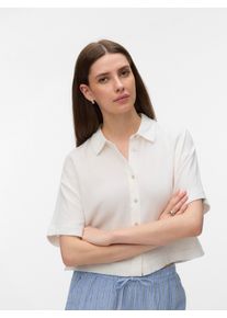 V&eacute;ro Moda Kurzarmbluse VERO MODA "VMNATALI SS CROP SHIRT WVN NOOS", Damen, Gr. S, snow wei&szlig;, Web, Obermaterial: 100% Baumwolle, unifarben, taillenbedeckt, Blusen Kurzarmbluse, Baumwolle, verk&uuml;rzte Form