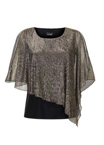 Kurzarmshirt GOLDNER "Kurzgr&ouml;&szlig;e Jerseyshirt mit Glanzakzenten", Damen, Gr. 25, schwarz (schwarz, metallic, gemustert), Obermaterial: 100% Polyester PES., figurumspielend, Sonstiges, Shirts Kurzarmshirt, &Uuml;berwurf