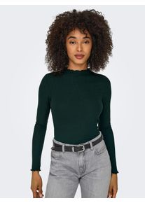 Langarmshirt Only "ONLEMMA L/S HIGH NECK TOP", Damen, Gr. XS, gr&uuml;n (scarab), Rippware, Obermaterial: 65% Polyester, 30% Viskose, 5% Elasthan, unifarben, sehr schmal normal, hoch geschlossener Ausschnitt, gewellter Abschluss, Shirts Langarmshirt, Materialmix