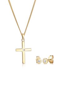 Ohrring und Ketten Set Elli DIAMONDS "Schmuckset Kette Stecker Kreuz Diamant (0.075 ct) 585 Gelbgold" Gr. 45, gold, Schmuck_Sets, Damen, Blacklist, Gelbgold 585, Ohrring und Ketten Set