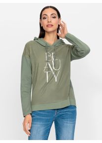 Kapuzenshirt Heine "Kapuzen-Shirt", Damen, Gr. 38, gr&uuml;n (khaki), 95% Baumwolle, 5% Elasthan, Vorderteil:5% Elasthan, 95% Polyester, unifarben, Shirts Kapuzenshirt