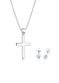 Ohrring und Ketten Set Elli "Schmuckset Kette Kreuz und Stecker 925 Silber, mit Kristallen von Swarovski" Gr. 45, silber, Schmuck_Sets, Damen, 45, Ohrring und Ketten Set