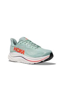 Laufschuh Hoka One One "CLIFTON 10", Herren, Gr. 46,5, sage, neon flame, Synthetik, Textil, Schuhe Laufschuh