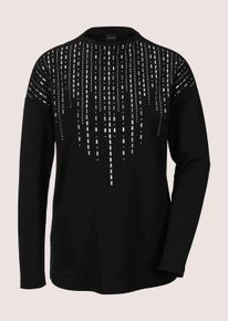 Madeleine Mode Langarmshirt MADELEINE "Sweatshirt Sweatshirt mit Strass-Besatz", Damen, Gr. 36, schwarz, Obermaterial: 72% Viskose CV. 20% Polyester PES. 8% Elasthan EL., Modern, normal, Shirts Langarmshirt