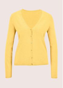 Madeleine Mode Strickjacke MADELEINE "Strickjacke Langarm Jacke im Feinstrick mit V-Ausschnitt", Damen, Gr. 48, gold (goldgelb, melange), Obermaterial: 46% Modal CMD. 40% Polyacryl PAN. 14% Polyamid PA., Modern, Strickjacken Strickjacke