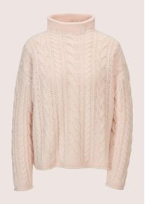 Madeleine Mode Longpullover MADELEINE "Strickpullover Stilvoller Grobstrickpullover mit Zopfmuster", Damen, Gr. 44/46, rosa (puderros&eacute;), Obermaterial: 90% Schurwolle WV. 10% Kaschmir WS., Modern, Pullover Longpullover, Mit Zopfmuster