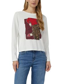 Langarmshirt s.Oliver, Damen, Gr. 34, wei&szlig;, Jersey, Obermaterial: 100% Baumwolle, bedruckt, regular fit normal, Rundhals, gerader Abschluss, Shirts Langarmshirt, mit Print und Schmucksteinen