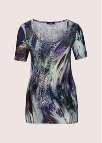 Madeleine Mode Kurzarmshirt MADELEINE "Shirt Kurzarm-Shirt mit Unikat-Druck", Damen, Gr. 40, schwarz (schwarz, multicolor, petrol), Obermaterial: 92% Viskose CV. 8% Elasthan EL., Modern, normal, U-Boot-Ausschnitt, Shirts Kurzarmshirt