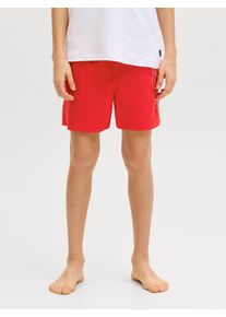 Jack & Jones Badeshorts JACK & JONES JUNIOR "JPSTMAUI WAVE LOGO SWIM SHORTS SN JNR", Kinder, Gr. 128, N-Gr, true rot, Web, Obermaterial: 100% Polyester, unifarben, Badehosen Badeshorts
