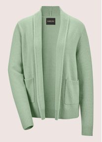 Madeleine Mode Strickjacke MADELEINE "Strickjacke Verk&uuml;rzte Schurwolljacke mit Stehkragen", Damen, Gr. 34, gr&uuml;n (eisgr&uuml;n), Obermaterial: 100% Schurwolle WV., Modern, normal, Strickjacken Strickjacke, verschlusslose Form