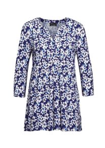 Print-Shirt GOLDNER "Kurzgr&ouml;&szlig;e Figurschmeichelndes Drucktunika-Shirt", Damen, Gr. 20, blau (marine, gebl&uuml;mt), Obermaterial: 96% Viskose CV. 4% Elasthan EL., normal, Sonstiges, Shirts Print-Shirt, Ohne